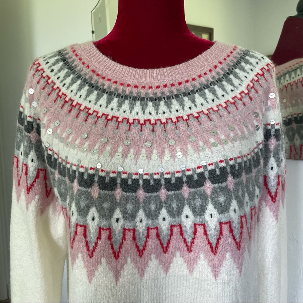 Talbots Acrylic Knit Sweater Pullover Precious Pink Black & Gray Size XL - Picture 2 of 9